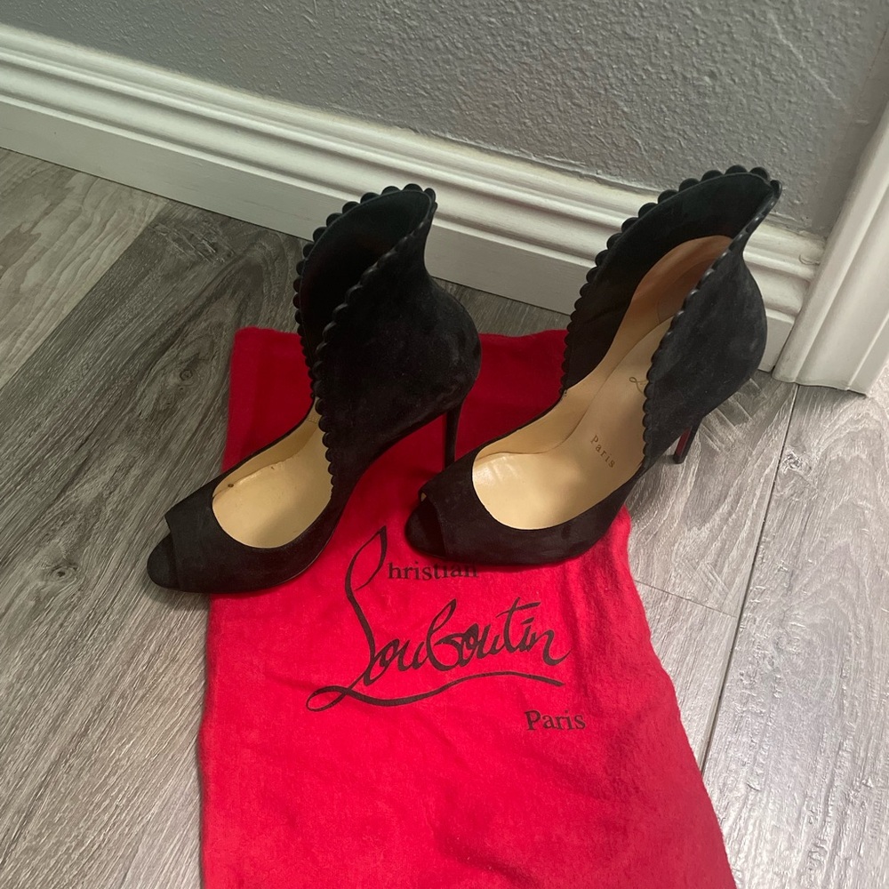 Christian Louboutin Black Peep-Toe Heels - new Pijonina 100 Veau Velours